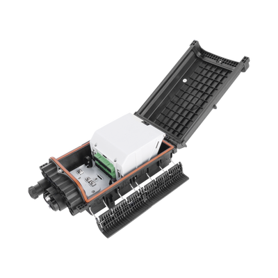 Caja de Distribución de Fibra Óptica para 48 empalmes con 16 acopladores SC/APC, enterrado directo, IP68 Caja de Distribución de Fibra Óptica para 48 empalmes con 16 acopladores SC/APC, enterrado directo, IP68