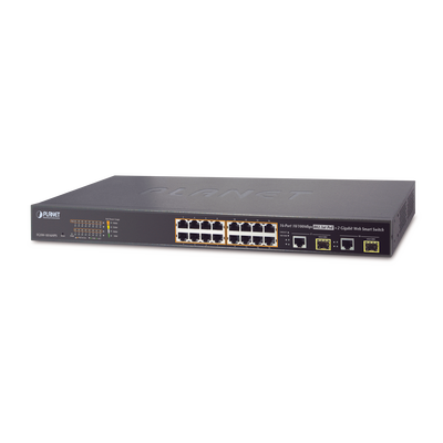 Switch Administrable L2 de 16 Puertos PoE+ y 2 Puertos Compartidos Gigabit TP/SFP