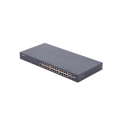 Switch administrable de 24 puertos 10/100TX PoE+ y 2 puertos combo TP/SFP Gigabit Switch administrable de 24 puertos 10/100TX PoE+ y 2 puertos combo TP/SFP Gigabit
