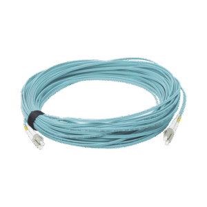 Jumper de Fibra Óptica Multimodo 50/125 XGLO OM3, LC-LC Duplex, OFNR, Color Aqua, 30 Metros