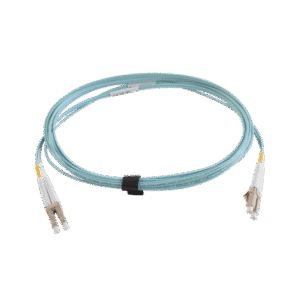 Jumper de Fibra Óptica Multimodo 50/125 XGLO OM4, LC-LC Duplex, OFNR, Color Aqua, 1 Metro