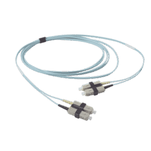 Jumper de Fibra Óptica Multimodo 50/125 OM3 XGLO, SC-SC Duplex, OFNR, Color Aqua, 2 Metros