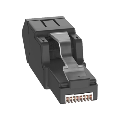 Plug RJ45 UTP, Instalación Angulada 45 Grados, Terminación en Campo Certificable, Compatible con Cat5e, Cat6 y Cat6A, Color Negro