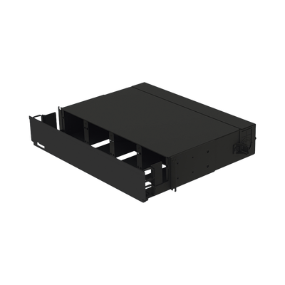 Panel de Distribución de Fibra Óptica, Acepta 8 Placas FAP o FMP, Bandeja Deslizable, Hasta 192 Fibras, Color Negro, 2 UR
