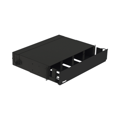 Panel de Distribución de Fibra Óptica, Acepta 8 Placas FAP o FMP, Bandeja Deslizable, Hasta 192 Fibras, Color Negro, 2 UR