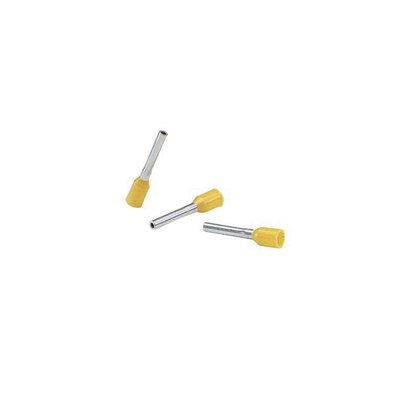 Ferrúl de cobre DIN Amarillo para Cable 10 AWG con largo 12 mm. Paquete de 100 Piezas