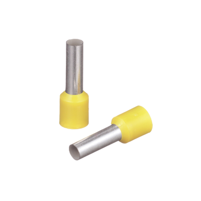 Ferrúl de cobre DIN Amarillo para Cable 10 AWG con largo 12 mm. Paquete de 100 Piezas