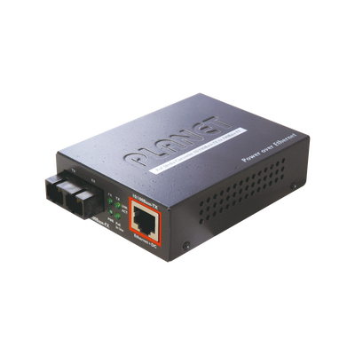 Convertidor de medios 100 Mbps UTP PoE/fibra óptica Mono-Modo hasta 15 Km, conector SC Convertidor de medios 100 Mbps UTP PoE/fibra óptica Mono-Modo hasta 15 Km, conector SC