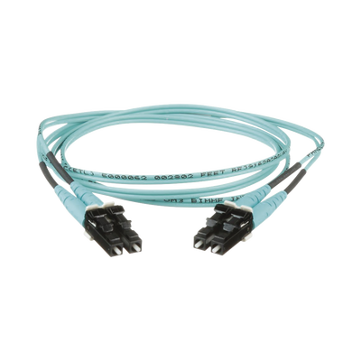 Jumper de Fibra Optica Multimodo 50/125 OM3, LC-LC Duplex, OFNR (Riser), Color Aqua, 0.50 Metros