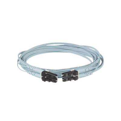 Jumper de Fibra Optica Multimodo 50/125 OM3, LC-LC Duplex, OFNR (Riser), Color Aqua, 7 Metros