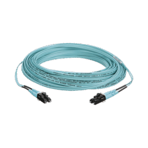 Jumper de Fibra Optica Multimodo 50/125 OM3, LC-LC Duplex, OFNR (Riser), Color Aqua, 15 Metros