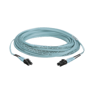 Jumper de Fibra Optica Multimodo 50/125 OM3, LC-LC Duplex, OFNR (Riser), Color Aqua, 50 Metros