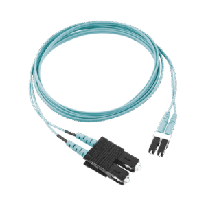 Jumper de Fibra Optica Multimodo 50/125 OM3, LC-SC Duplex, OFNR (Riser), Color Aqua, 30 Metros