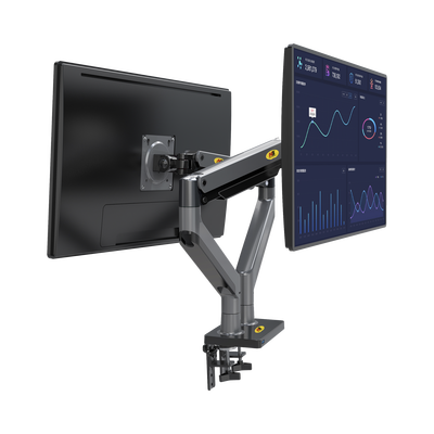 Montaje de Escritorio articulado para 2 monitores de 22"-32" / Soporta hasta 15 kg x brazo / Vesa 75 x 75 / 100 x 100 / Acero / Giro: 360°