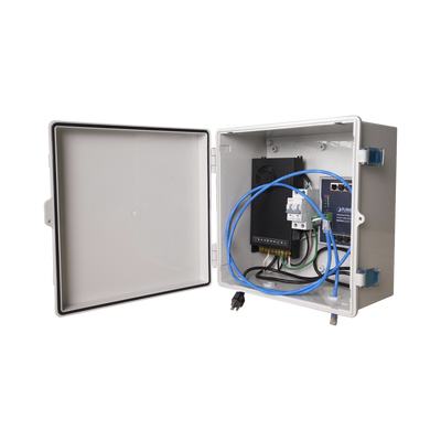 Switch para exterior / 8 puertos Gigabit con 4 puertos PoE 802.3at / Protección térmica 2P, 16A, Corriente Alterna 400 Vca Switch para exterior / 8 puertos Gigabit con 4 puertos PoE 802.3at / Protección térmica 2P, 16A, Corriente Alterna 400 Vca