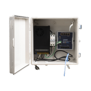 Switch para exterior / 8 puertos Gigabit con 4 puertos PoE 802.3at / Protección térmica 2P, 16A, Corriente Alterna 400 Vca Switch para exterior / 8 puertos Gigabit con 4 puertos PoE 802.3at / Protección térmica 2P, 16A, Corriente Alterna 400 Vca