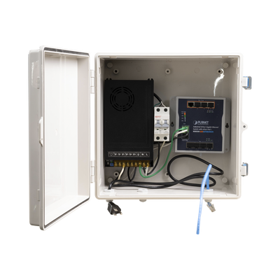 Switch para exterior / 8 puertos Gigabit con 4 puertos PoE 802.3at / Protección térmica 2P, 16A, Corriente Alterna 400 Vca Switch para exterior / 8 puertos Gigabit con 4 puertos PoE 802.3at / Protección térmica 2P, 16A, Corriente Alterna 400 Vca