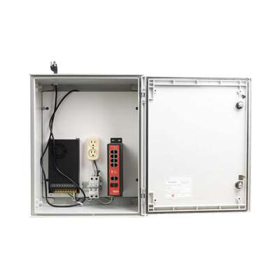 Switch PoE Industrial para exterior / 8 puertos Gigabit con 8 puertos PoE 802.3at / Protección térmica 2P, 16A, Corriente Alterna 400 Vca