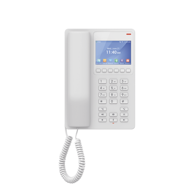 Teléfono IP Hotelero con pantalla LCD a color, 2 líneas SIP con 2 cuentas, codec Opus, IPV4/IPV6, color blanco, con gestión en la nube GDMS