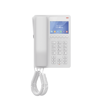 Teléfono IP WiFi Hotelero con pantalla LCD a color, 2 líneas SIP con 2 cuentas, codec Opus, IPV4/IPV6, color blanco, con gestión en la nube GDMS