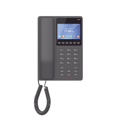 Teléfono IP WiFi Hotelero con pantalla LCD a color, 2 líneas SIP con 2 cuentas, codec Opus, IPV4/IPV6, color negro, con gestión en la nube GDMS