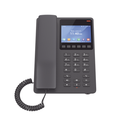 Teléfono IP WiFi Hotelero con pantalla LCD a color, 2 líneas SIP con 2 cuentas, codec Opus, IPV4/IPV6, color negro, con gestión en la nube GDMS