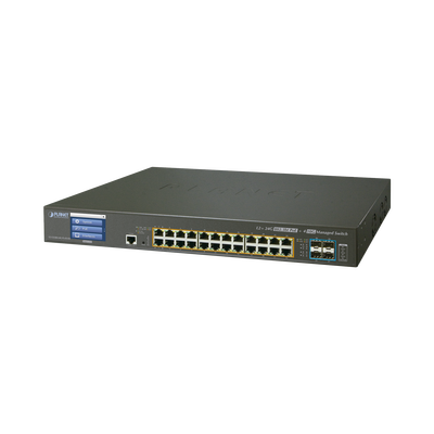 Switch Administrable L2+ 24 puertos gigabit c/ Ultra PoE, 4 puertos 10G SFP, c/Display, (600W) Switch Administrable L2+ 24 puertos gigabit c/ Ultra PoE, 4 puertos 10G SFP, c/Display, (600W)