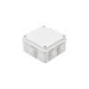 Caja de derivación de PVC Auto-extinguible con 6 entradas, tapa atornillada, 100x100x50 MM, (Medidas internas, mayor área permisible para e cable, Para exterior (IP55)