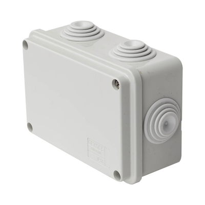 Caja de derivación de PVC Auto-extinguible con 6 entradas, tapa atornillada, 120 x 80 x 50 mm (4.74 x 3.15 x 1.97 in), Para Exterior (IP55)