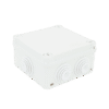 Caja de derivación de PVC Auto-extinguible con 6 entradas, tapa y tornillo de media vuelta de 1/4", 100x100x50 MM (Medidas internas, mayor área permisible para el cable, Para exterior (IP55)