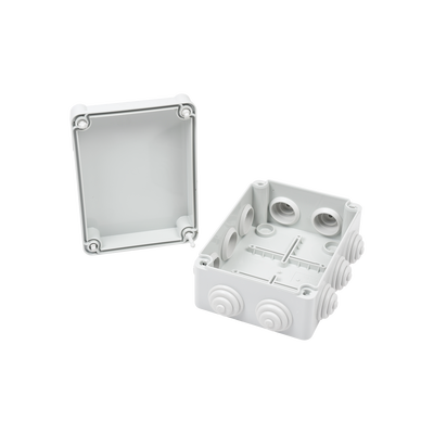 Caja de derivación de PVC Auto-Extinguible con 10 entradas, tapa y tornillo de media vuelta de 1/4", 150x110x70 mm (5.9 x 4.3 x 2.7 in), Para Exterior (IP55)