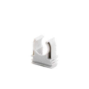 Soporte de presión (Abrazadera), PVC Auto-extinguible, abierto para tubería de 16 mm Soporte de presión (Abrazadera), PVC Auto-extinguible, abierto para tubería de 16 mm