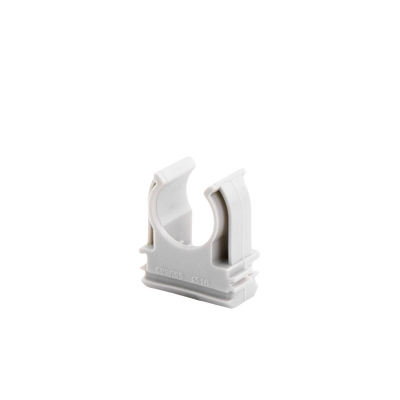 Soporte de presión (Abrazadera), PVC Auto-extinguible, abierto para tubería de 16 mm Soporte de presión (Abrazadera), PVC Auto-extinguible, abierto para tubería de 16 mm
