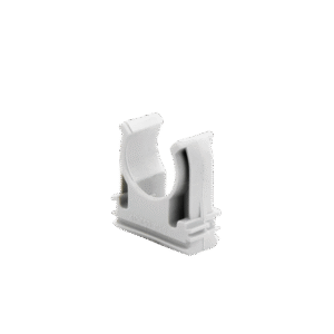 Soporte de presión (Abrazadera), PVC Auto-extinguible, abierto para tubería de 20 mm Soporte de presión (Abrazadera), PVC Auto-extinguible, abierto para tubería de 20 mm