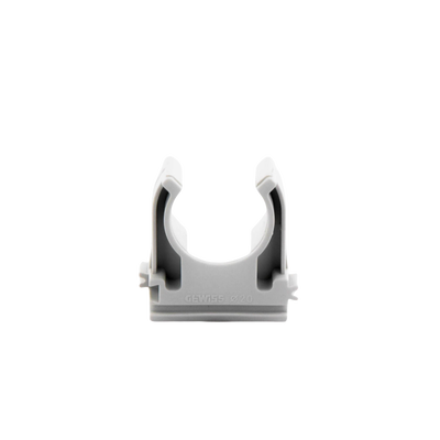 Soporte de presión (Abrazadera), PVC Auto-extinguible, abierto para tubería de 20 mm Soporte de presión (Abrazadera), PVC Auto-extinguible, abierto para tubería de 20 mm