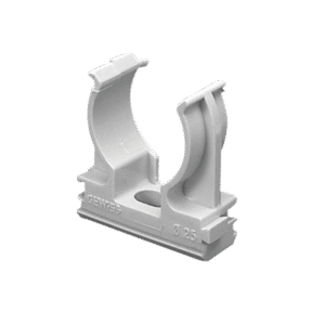 Soporte de presión (Abrazadera), PVC Auto-extinguible, abierto para tubería de 50 mm Soporte de presión (Abrazadera), PVC Auto-extinguible, abierto para tubería de 50 mm