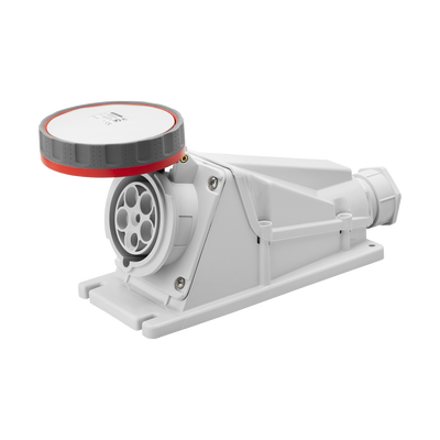 BASE DE SUPERFICIE ANGULADA 90° - IP67 - 3P+N+T 125A 380-415V 50/60HZ - ROJA - 6H - CABLEADO POR TORNILLO