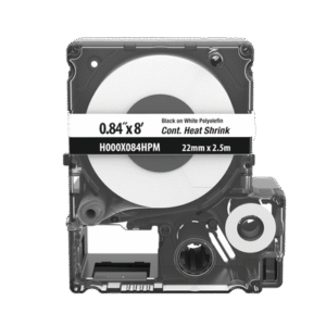 Casete de Etiquetas de Poliolefina de Cinta Continua, Tubo Termocontráctil, 21.3 mm (0.84") de Ancho y 2.4 m (8') de largo, Para Cables de 4.3 a 12.7 mm (8-1 AWG) de Diámetro, Color Blanco