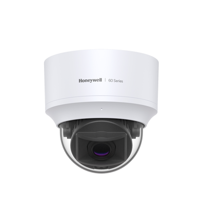 Domo IP 5 MP / Lente Mot. 2.7 a 13.5 mm / Interior / 30 mts IR / H.265 / NDAA / ONVIF / IP52 / IK10 / Detección Sabotaje / Movimiento / Rostros / Intrusión / Merodeo / Objeto Abandonado / Audio I/O / PoE / Serie 60 / Honeywell Security