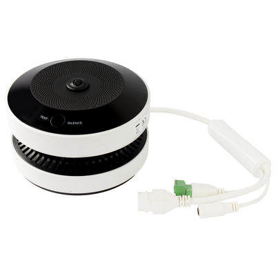 (HikFire) Mini Fisheye IP 4 Megapixel con Detector de Humo Puntual / Autónomo / Entrada y Salida de Alarma / 15 mts IR / PoE / WDR 120 dB / Alarma de 85 dB / MicroSD 128GB / Compatible con Hik-Connect