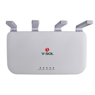 ONU XGSPON / Wi-Fi 6 / 1 Puerto RJ45 2.5 Gbps / 3 Puertos RJ45 1 Gbps / 1 FXS / 1 Puerto USB /