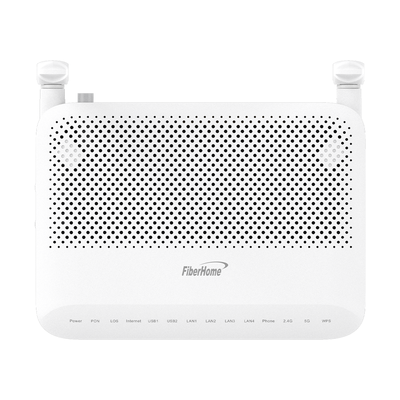 ONU GPON WiFi 2.4/5 GHz MIMO 2x2, 4 puertos Gigabit + 1 POTS + USB, conector SC/UPC