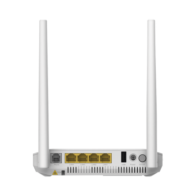 ONU GPON, WiFi 2.4 GHz, 2 Puertos Gigabit + 2 Puertos Fast Ethernet, conector SC/UPC