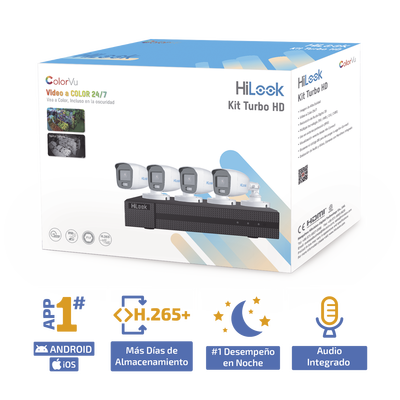 Kit TurboHD 1080p / DVR 4 Canales / 4 Cámaras Bala ColorVu con Micrófono Integrado / Fuente de Poder / Accesorios de Instalación Kit TurboHD 1080p / DVR 4 Canales / 4 Cámaras Bala ColorVu con Micrófono Integrado / Fuente de Poder / Accesorios de Instalación