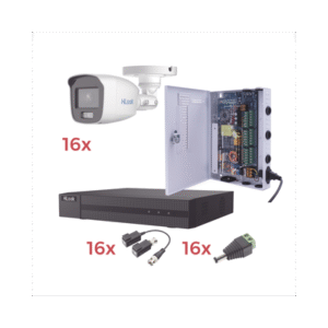 Kit TurboHD 1080p Lite / DVR 16 Canales / 16 Cámaras Bala Exterior ( 2.8mm) con ColorVu + Micrófono Integado / Transceptores / Conectores / Fuente de Poder Profesional