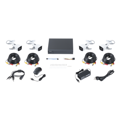 KIT TurboHD 1080p / DVR 4 canales / 4 Cámaras Bala de Metal / H.265+ / 1 Fuente de Poder Profesional / Accesorios de Instalación KIT TurboHD 1080p / DVR 4 canales / 4 Cámaras Bala de Metal / H.265+ / 1 Fuente de Poder Profesional / Accesorios de Instalación