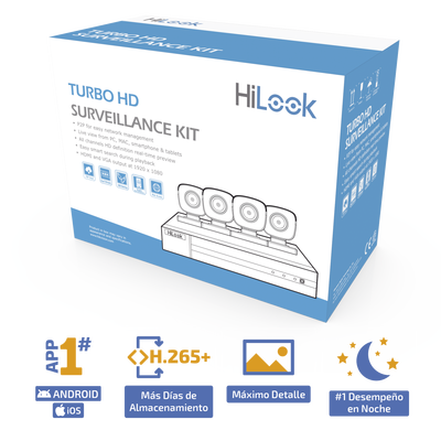 KIT TurboHD 1080p / DVR 4 canales / 4 Cámaras Bala de Metal / H.265+ / 1 Fuente de Poder Profesional / Accesorios de Instalación KIT TurboHD 1080p / DVR 4 canales / 4 Cámaras Bala de Metal / H.265+ / 1 Fuente de Poder Profesional / Accesorios de Instalación