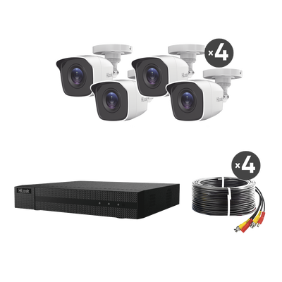 KIT TurboHD 1080p / DVR 4 canales / 4 Cámaras Bala de Metal / H.265+ / 1 Fuente de Poder Profesional / Accesorios de Instalación KIT TurboHD 1080p / DVR 4 canales / 4 Cámaras Bala de Metal / H.265+ / 1 Fuente de Poder Profesional / Accesorios de Instalación