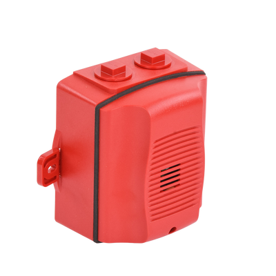 Sirena para Exterior, Montaje en Techo o Pared, 12 a 24 Vcc, Color Rojo