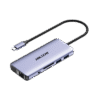 Hub (Adaptador) USB - C / 11 en 1 / 1 Salida HDMI (4K) / 2 Salida USB 2.0 / 2 Salidas USB 3.0 / 1 Salida VGA / 1 Salida SD (Memoria SD) / 1 Salida TF (Micro SD) / 1 Salida de Audio (8 - 48 KHz) / 1 Salida RJ45 / 1 Entrada USB - C (Carga Rapida)